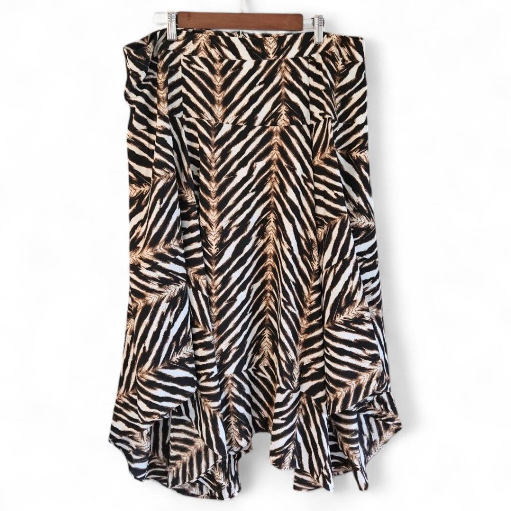 Calvin Klein Animal Print Skirt Fully Lined Chiffon Handkerchief High Low Hem 16 - Picture 2 of 10